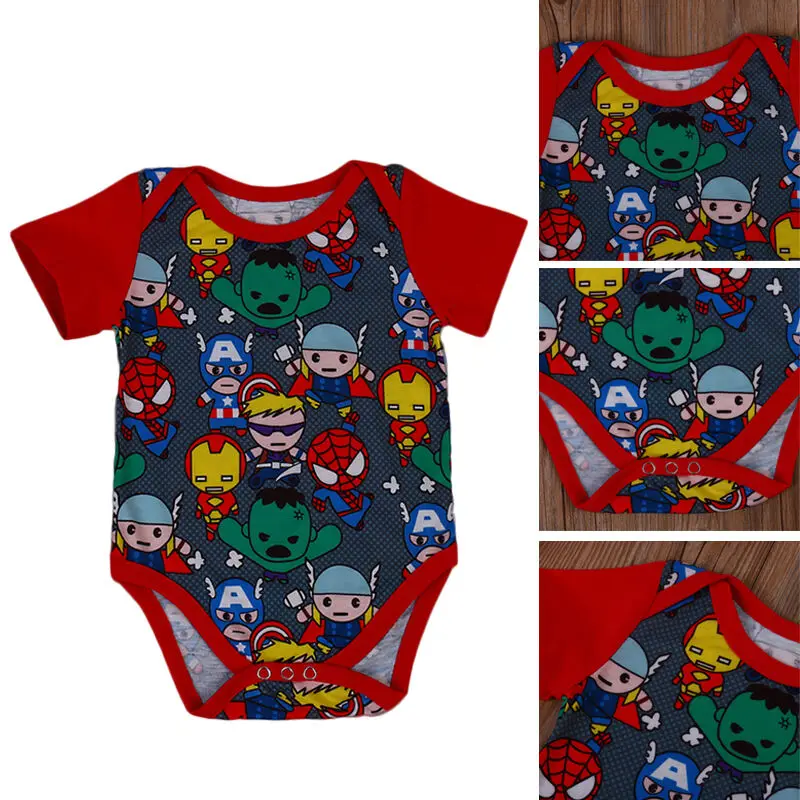 Goocheer Newborn Baby Boy Bodysuit Summer Short Sleeve Cartoon Hero Body Suit Jumpsuit Outfits Clothes 0-18M | Детская одежда и