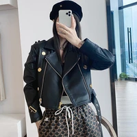 high quality autumn winter new genuine leather jacket clothes women leisure motorcycle wind cotton sheepskin slim fit short y2k