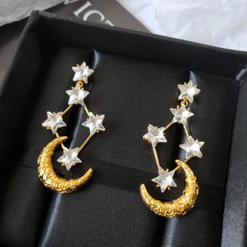 

Латунная Луна Цирконий Луна Эффектные серьги висячие серьги панк вечернее платье подиумный редкий Корейский Японский модный хип-хоп Бохо Т...