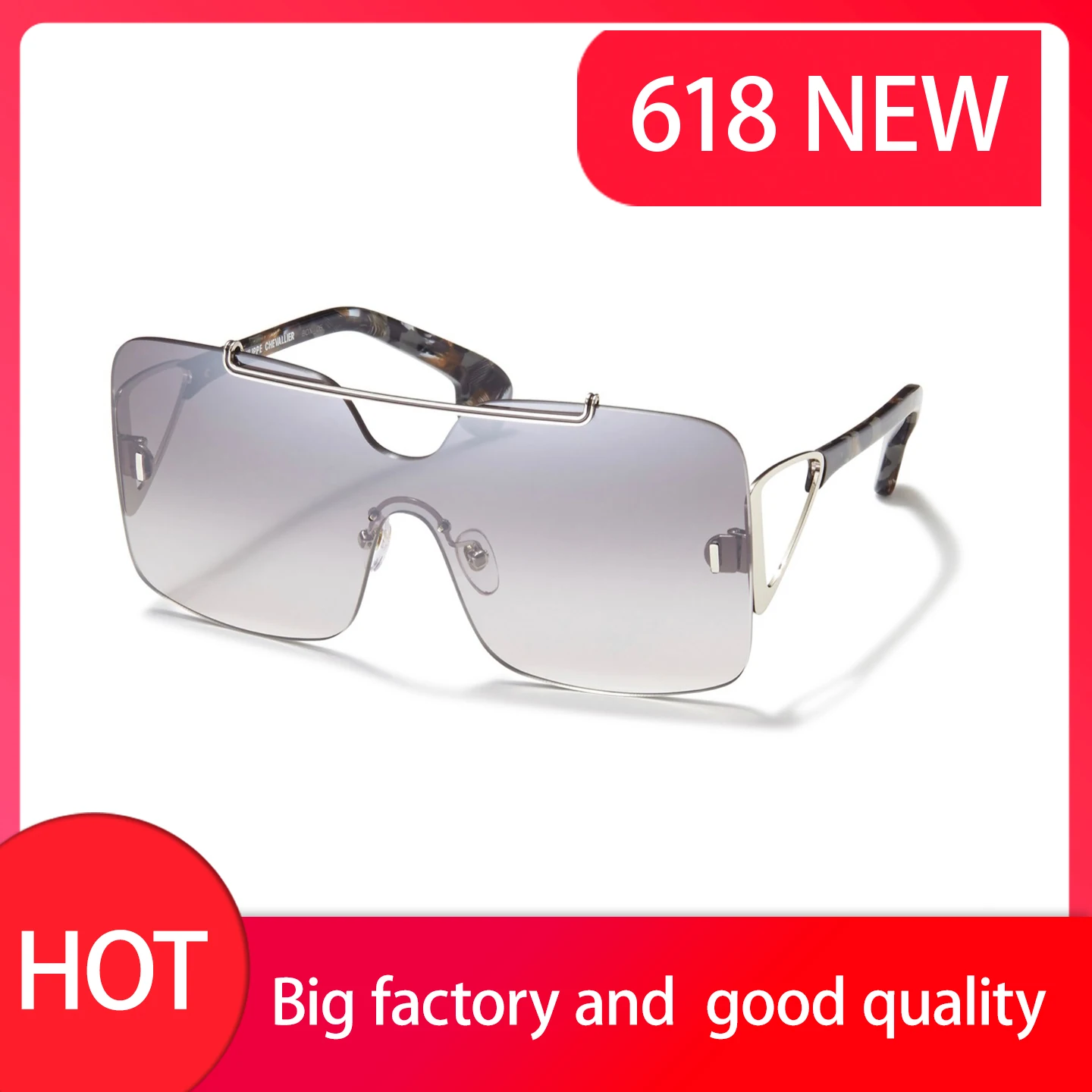 

18k Gold Oversized Square Women Sunglasses Sporty Top Bar Detail Luxe Design Metal Combination Of Geometric Shape Solid Acetate