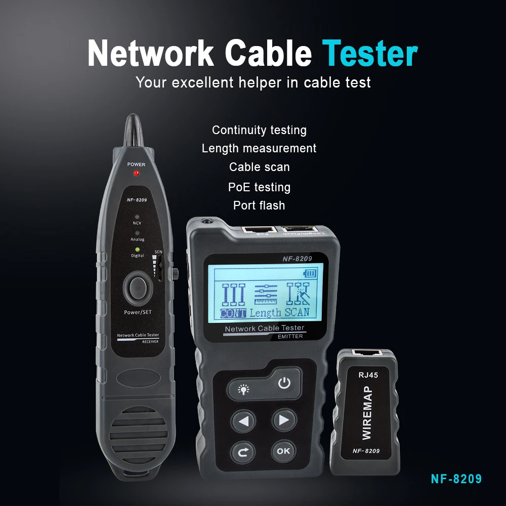

Multi-functional LCD Network Cable Tester Wire Tracker PoE Checker Inline Illuminate Voltage Current Tester Cable Tester