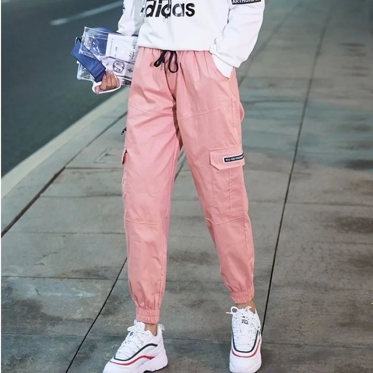 Черный Высокая талия женские брюки-карго с накладным карманом Повседневное