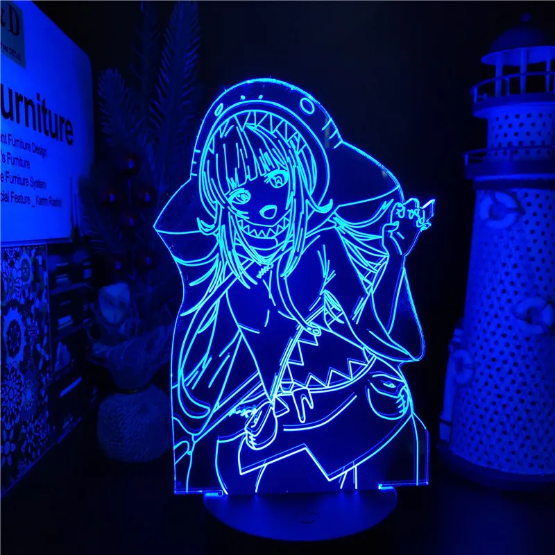 

3D Lamp Genshin Impact Gawr Gura Anime Figure LED Lamapra Home Decoration Lights Bedroom Decor Lampe Luminaria Kawaii Room Decor