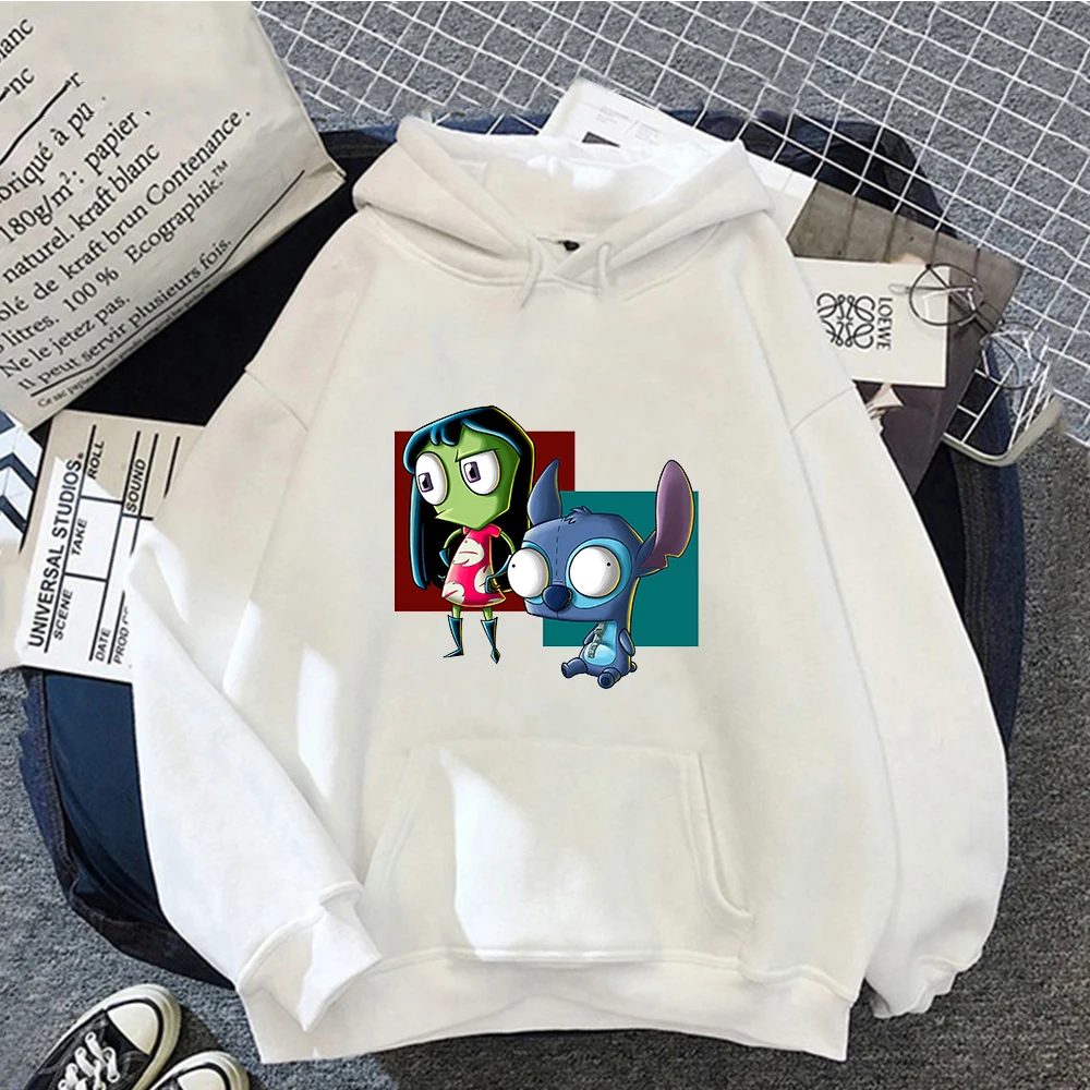 

Lilo & Stitch Disney Hoodies Women Cartoon Hooded Sweatshirts Pullover Kawaii Print Spring Autumn Plus Velvet Man Casual Clothes