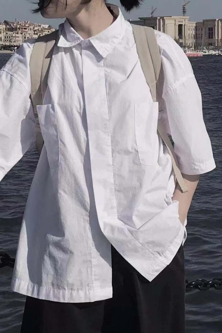 

White shirt female student summer loose short sleeve versatile design small foreign style shirt