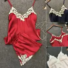 Горячее однотонное кружевное женское сексуальное белье с низкой талией, шелковое атласное кружевное платье, шорты, одежда для сна, комбинация, ночная рубашка, пижамы, 2 шт.компл.