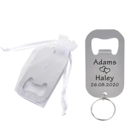 personalized engraved stainless steel beer bottle opener 5x3 1cm keychains keyrings wedding party gift favor openers organza bag