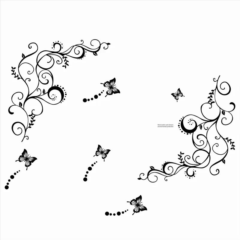 

Black Flower Vine Butterfly Wall Stickers For Home Decorations Diy Plant Decal Pvc Mural Art Poster