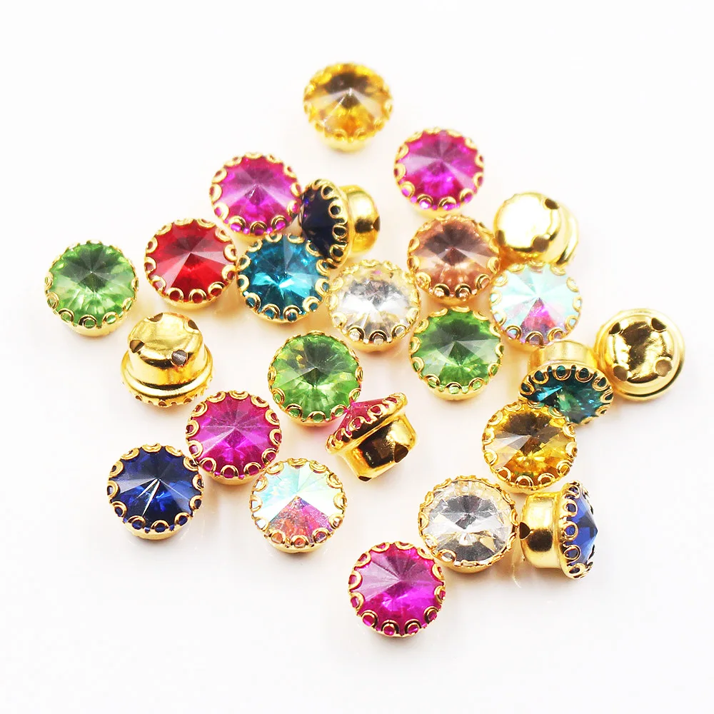 Блестящие кристаллы 4 0 ММ Цветочная Золотая основа Стразы для шитья стразы из