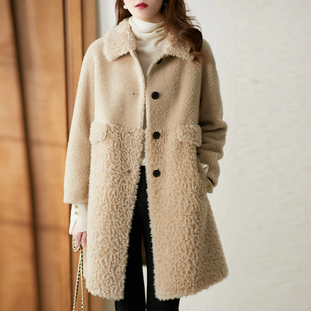 

Woolen Overcoat Women's Mid-length 2021 Winter New Lamb Fur Coat Korean Female Warm Outwear Ladies Clothes Manteau Laine Femme