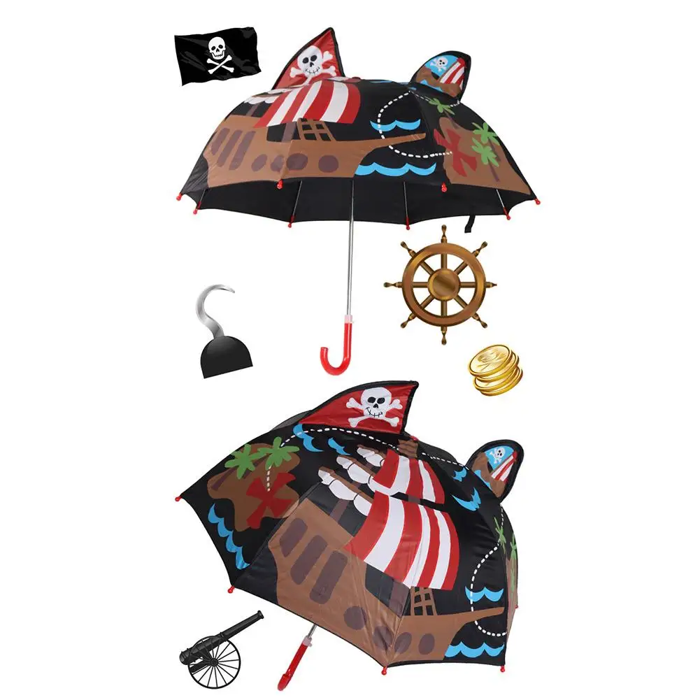 Милый мультяшный детский автоматический зонтик анимация с длинной ручкой 3D для