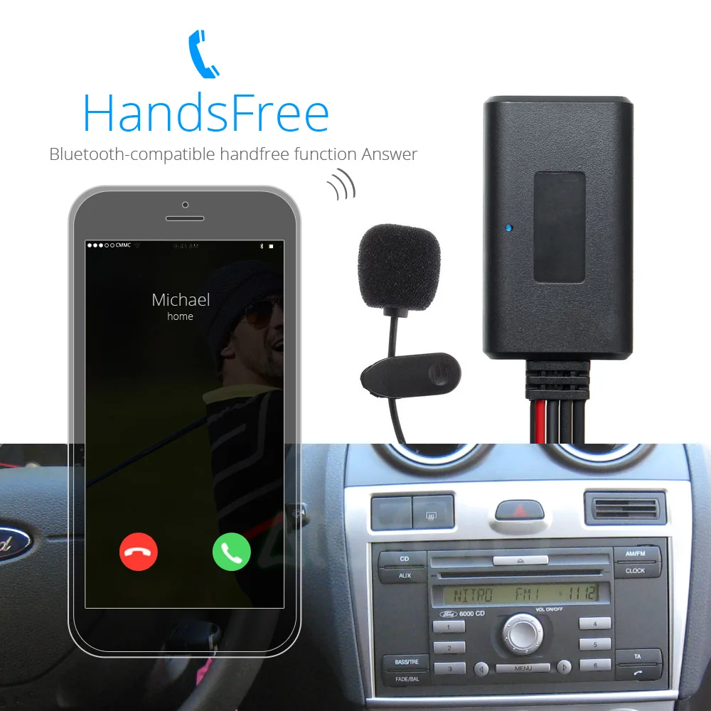 Bluetooth-совместимый автомобильный комплект микрофон гарнитура 12Pin AUX адаптер для Ford