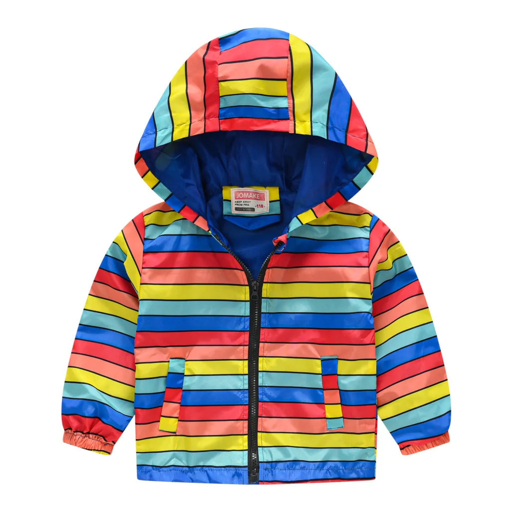 Kids Baby Boys Girls Clothes Windbreaker Cartoon Print Casual Sport Jacket Zipper Hooded With Pockets Infant Outdoor Wear