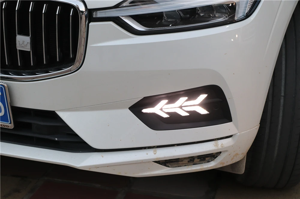 CSGJMY 2 шт. Автомобильный светодиодный дневный ходовой свет для Volvo XC60 функция течения сигнала поворота 12 В автомобиля DRL противотуманная фара