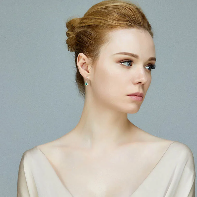 Простая форма сердца с черным ангелом роскошные серьги-подвески зеленым