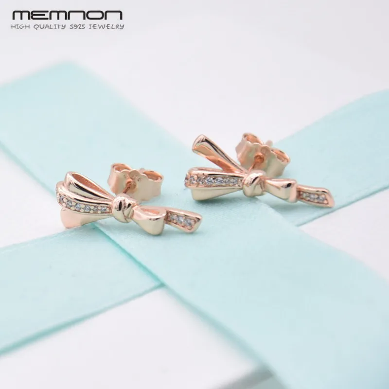 Женские серьги гвоздики с розовым бантом на день матери Стерлинговое Серебро 925