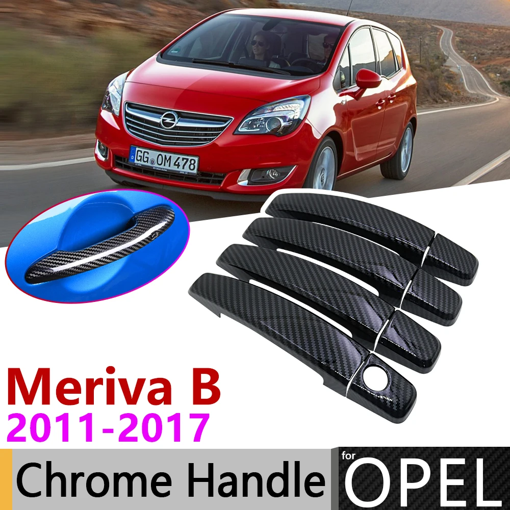 

Black Carbon Fiber Door Handle Cover for Opel Vauxhall Meriva B Activan Crossvan 2011~2017 Accessories Stickers Trim Set Chrome