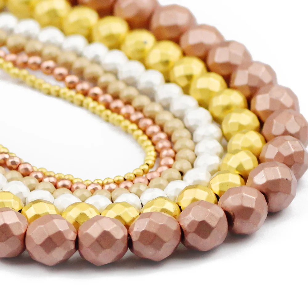 Граненые круглые бусины JHNBY из матового розового золота 2/4/6/10 мм свободные