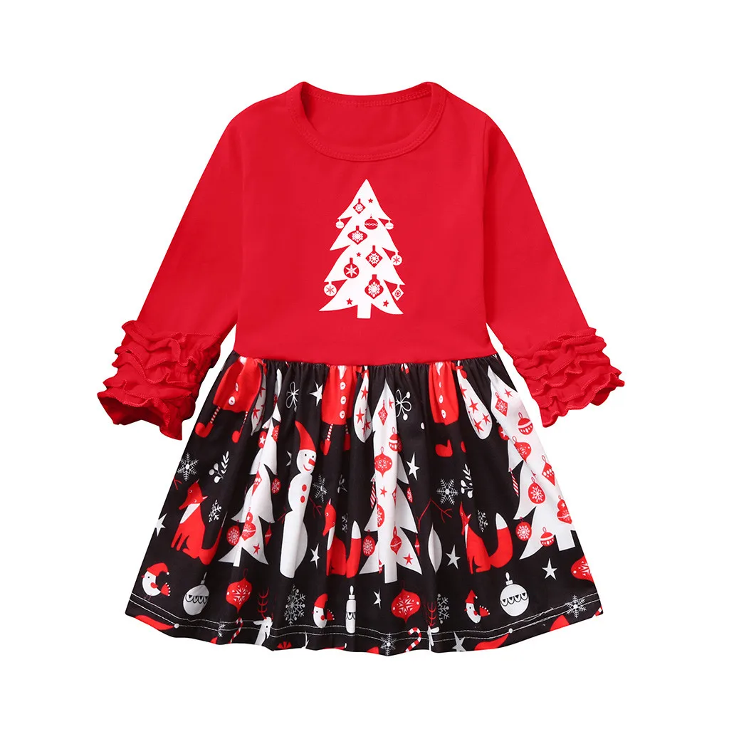 Детские платья для девочек Платье с длинными рукавами и оборками принтом