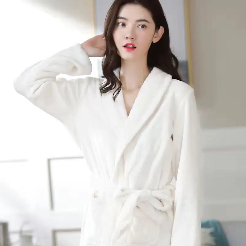 

Женский банный халат-кимоно кораллового цвета, фланелевая ночная рубашка для пар, зимняя утепленная мягкая одежда для сна, 2020