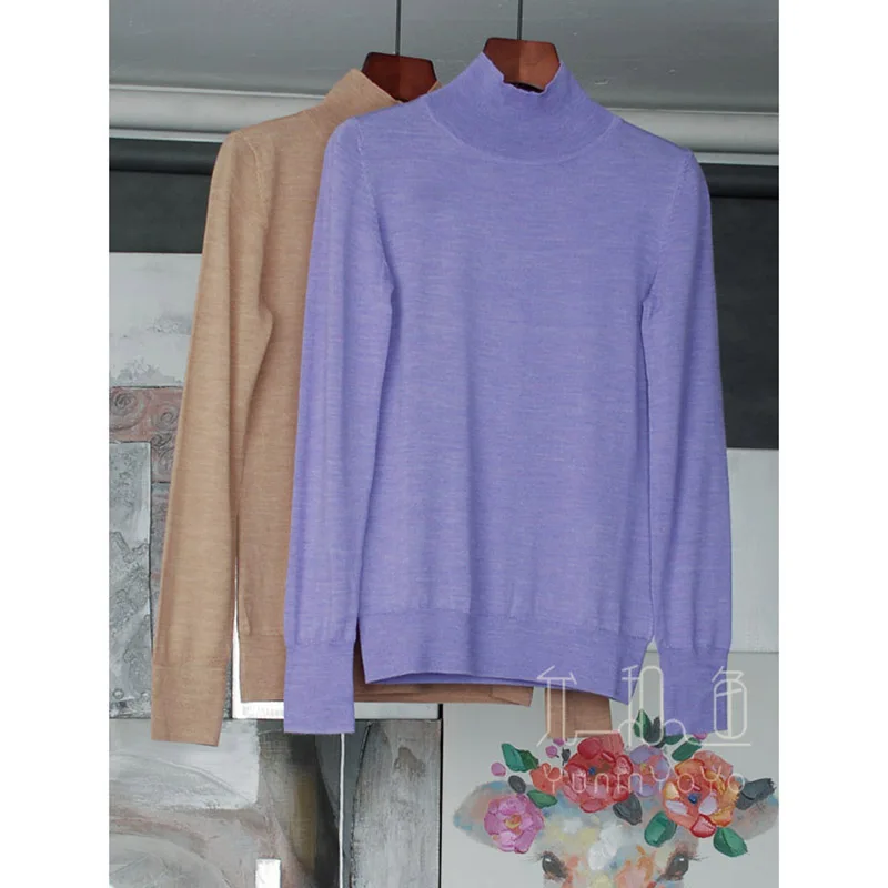 

YUNINYOYO Classic Capable single layer high neck 100% Merino wool floral yarn long sleeve bottoming Shirt thin sweater ~ 2colors
