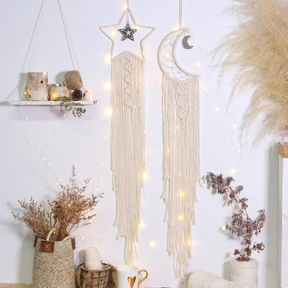 

Moon And Star Braid Leaf Macrame Tapestry Room Decoration Nordic Style Tassel Wall Hanging Wall Decor Living Room Wall Hanging