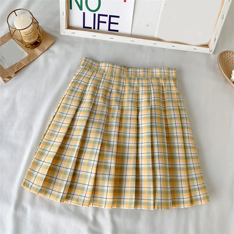 

Women Pleated Skirts Summer Kawaii Harajuku Korean Japanese Preppy Style Mini A-Line Skirt High Waist Cute Students Plaid Skirt
