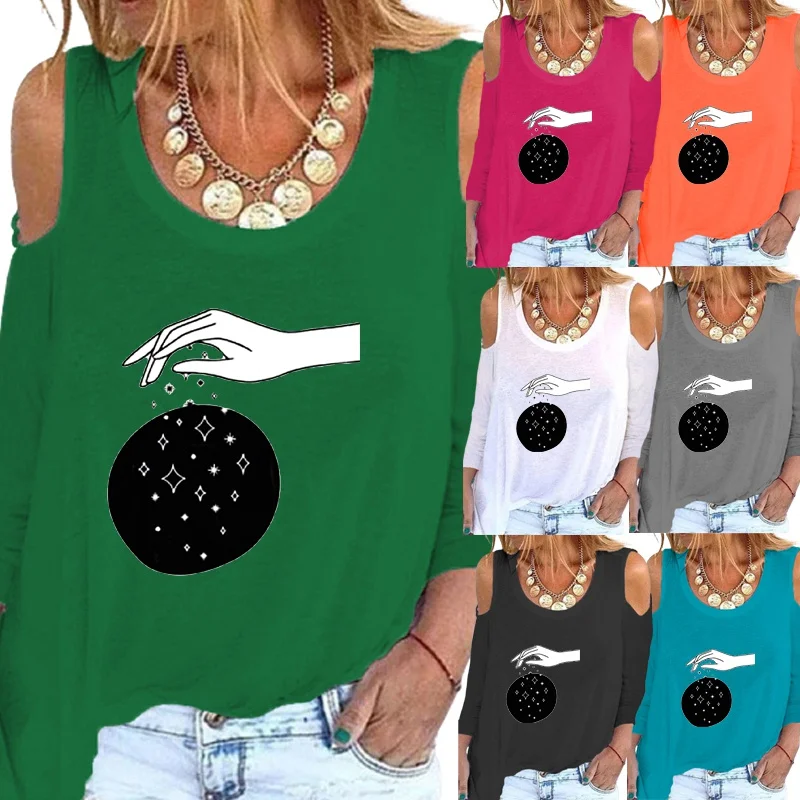 

Women's Autumn Fashion Tops and T-shirts Round Neck Long Sleeve Printed Casual Off-shoulder Plus Size Top Pullovers