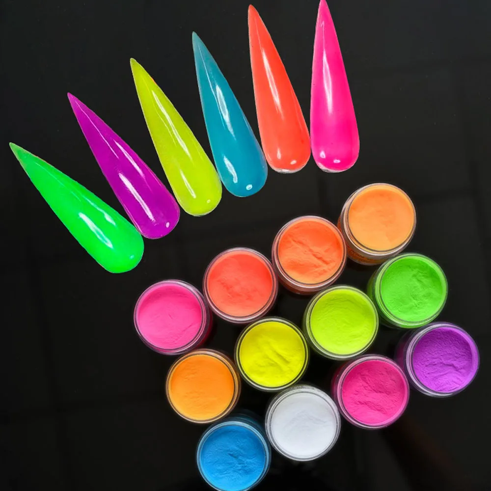 

1 Oz/Bottle Neon Nail Art Acrylic Powder 12 Color Fluorescent Dipping Building Pigment Manicure Polish Powder Decorations ZC#51
