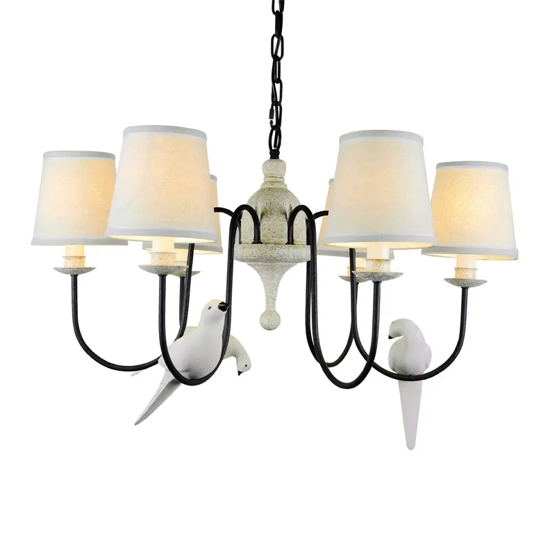 Коттедж птица люстра Гостиная лестницы Светильник черного листового железа