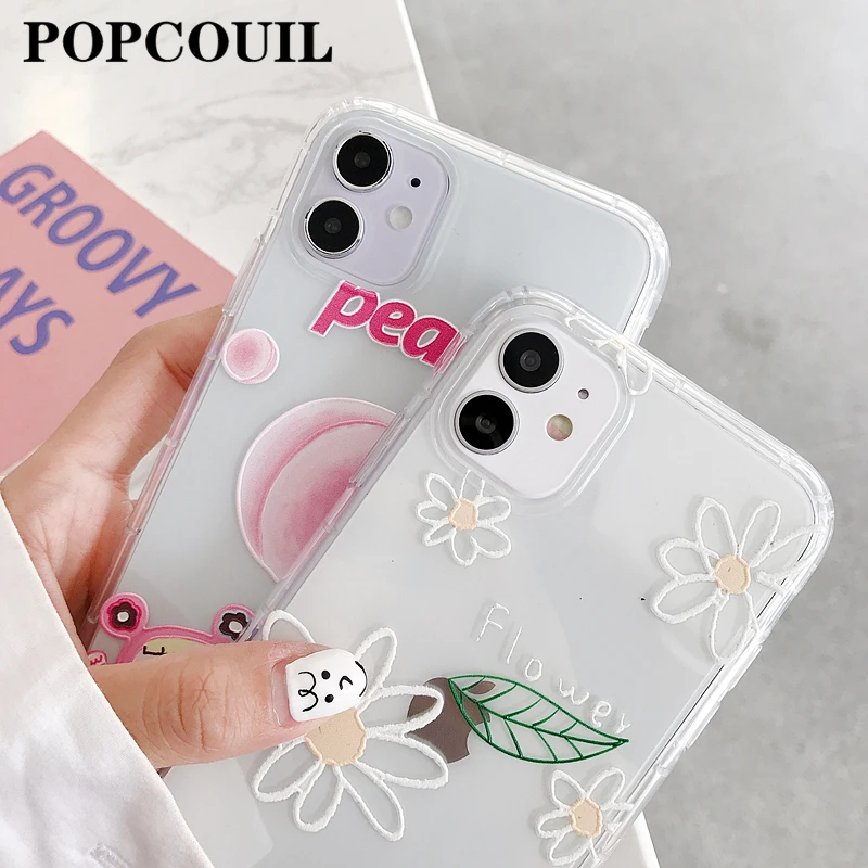 

The transparent relief mobile Soft Shell phone case is suitable for IPhone 6 6P 7 8 Plus X 11 Pro XS MAX XR Flowers and peaches