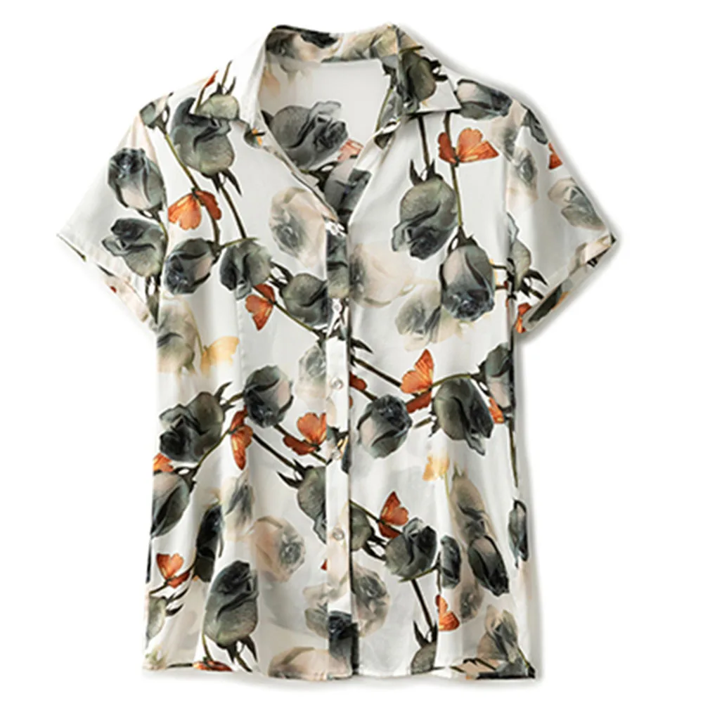

Blouse 2021 New Style Folded Collar Floral Pattern Floral Pattern Ladies Fashion Short Sleeve Simple Colorful Shirt