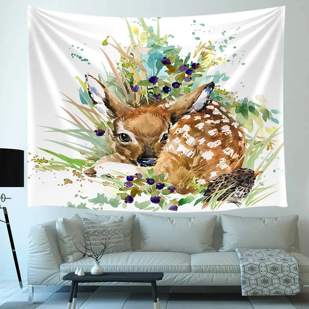Colgante de pared de arte para ni&ntilde;os, cervatillo, bosque, animales salvajes, alce Natural, para dormitorio, sala de estar, dormitorio universitario-1