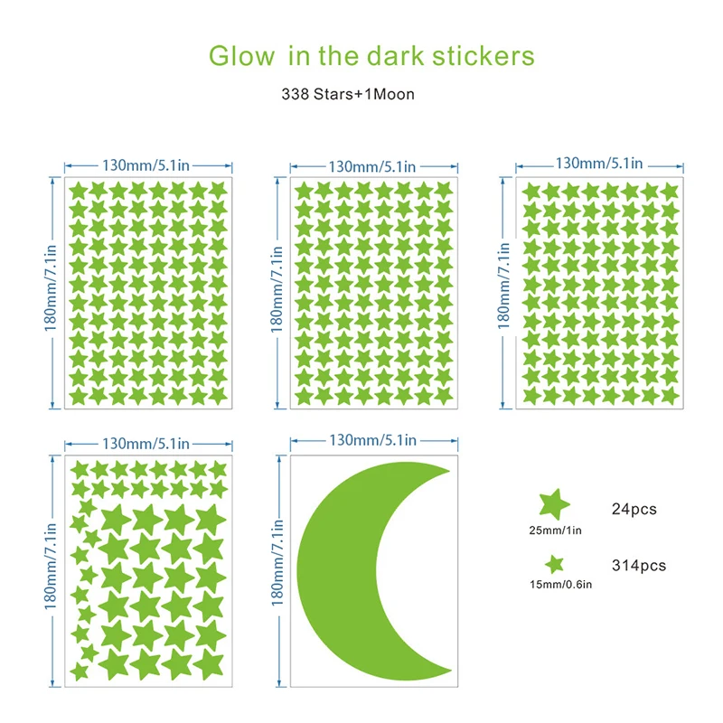 

Luminous 3D Stars Wall Sticker Kids Room Bedroom Home Decor Moon Glow In The Dark Window Stickers Diy 338Pcs Stickers