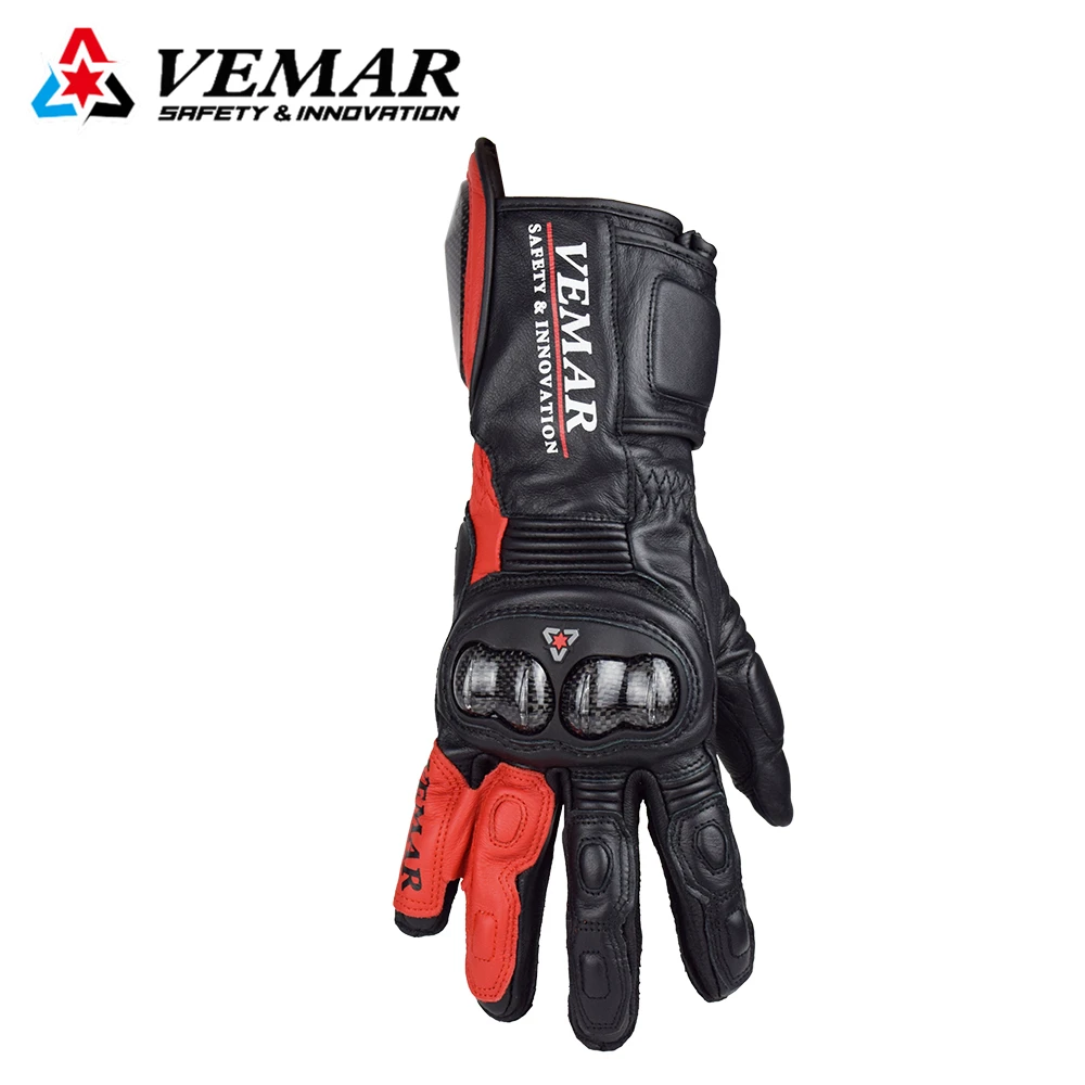 

Long Wristband Leather Carbon Fiber Motorcycle Gloves Breathable Four Seasons Racing Motorbike Gloves Men