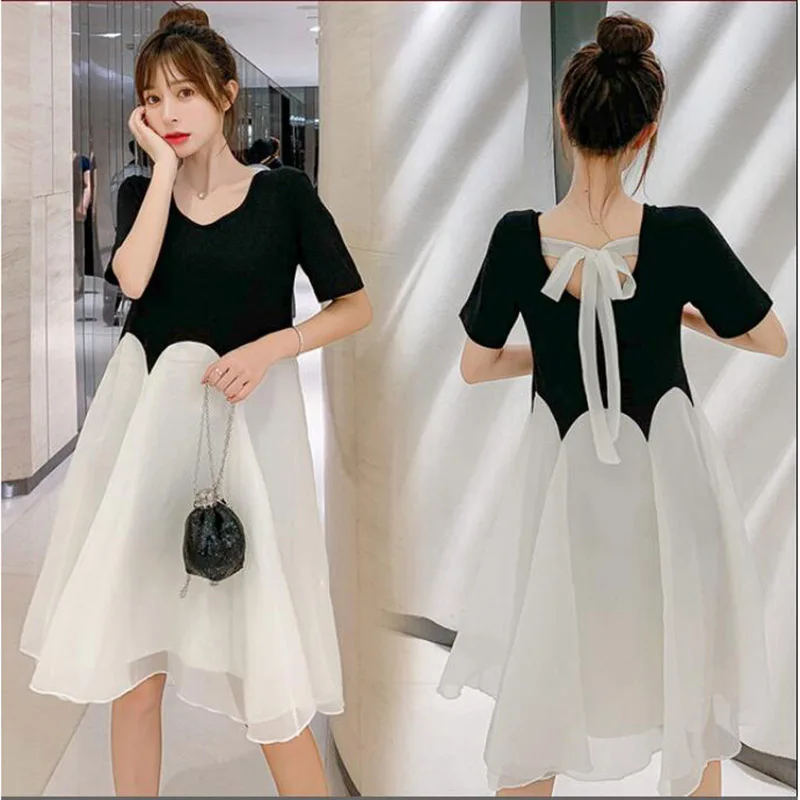 

2PCS Vest + Long Dress Cotton Summer Splice Clothes for Pregnant Women Elegant Pregnancy Dress for Pregnant Women Maternity X127