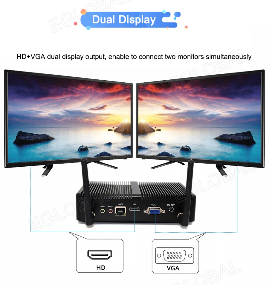 Мини ПК Eglobal на базе Windows 10 настольный компьютер Intel Core i3 5005U 4010U 4030U Celeron 2955U 4K HTPC HDMI VGA