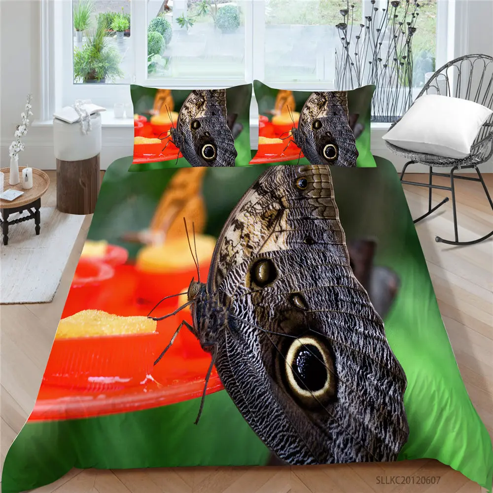 

Red Flower Bedding Set Butterfly Lifelike 3D Duvet Cover Nature Single Queen Twin Full Double King Bed Set Insect Series