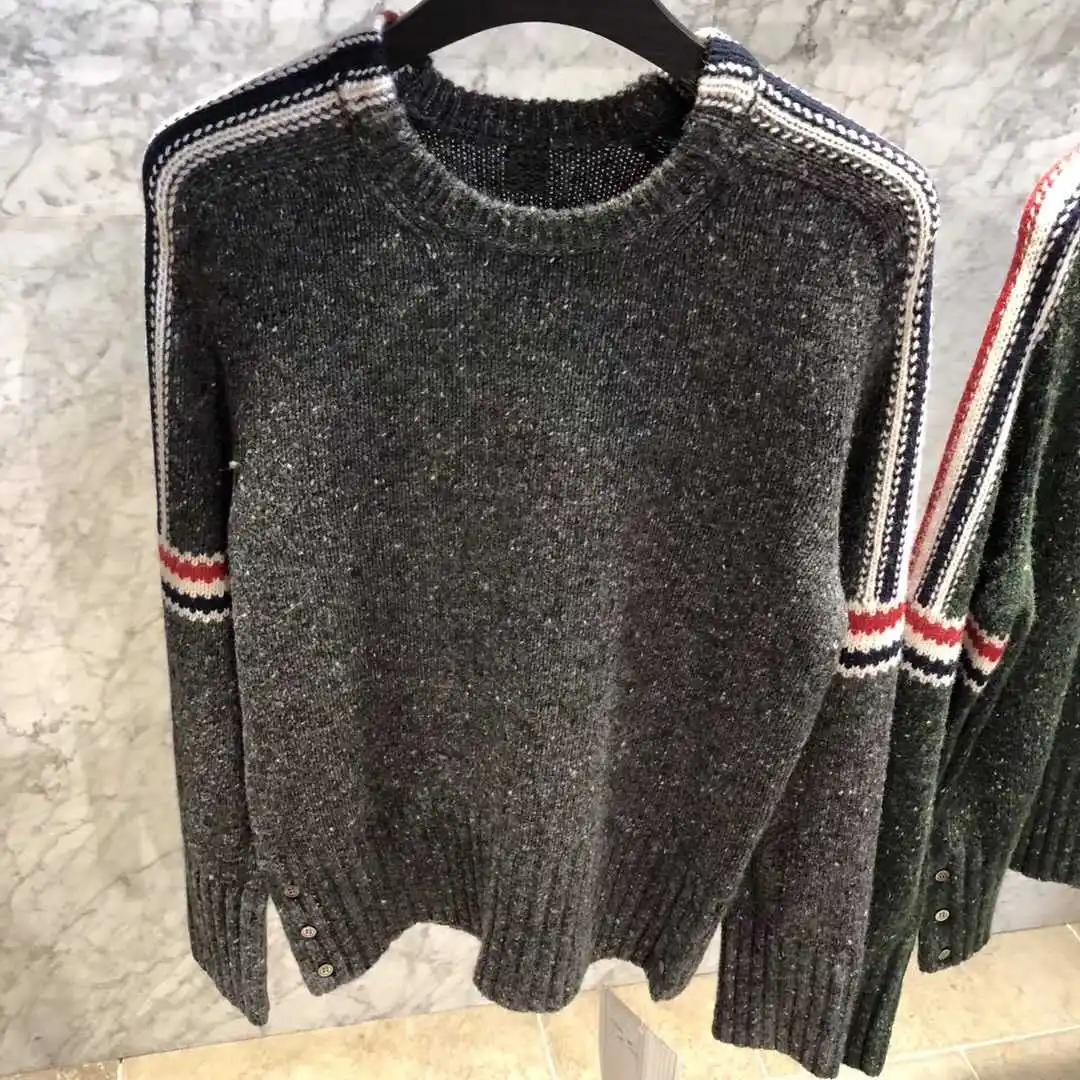 

2021 модный бренд TB свитер, мужская и женская, с о-образным вырезом, топы для детей с полосками и шерстяной свитер серого и красного цвета Зимни...