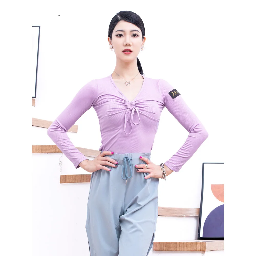

Latin Dance Clothes Women's Cotton Long-Sleeved Dance Clothes Drawstring Tops Design Practice Latin Dance Clothes T-shirts NEW