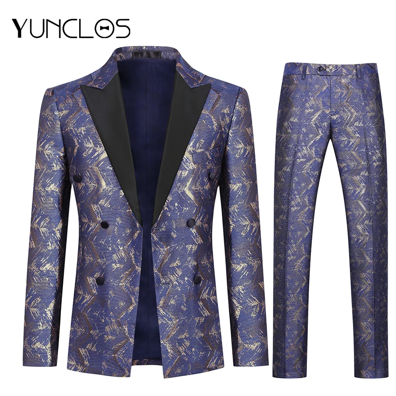 Мужской костюм европейского размера Геометрическая Золотая линия 2 предмета