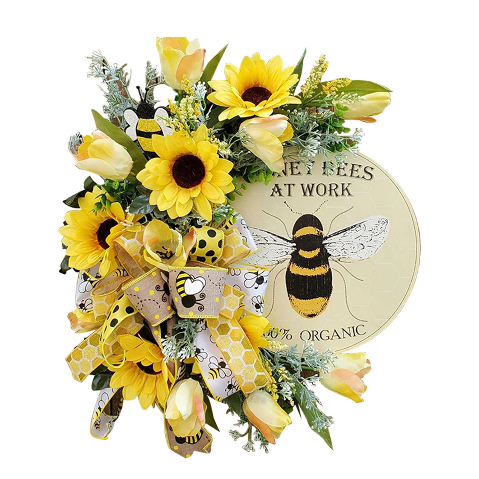 

Economical Summer Wreath Sunflower Bumble Bee Door Wreath Bell Layout Props Hanging Decoration Decor 50cm For Front Door ds99