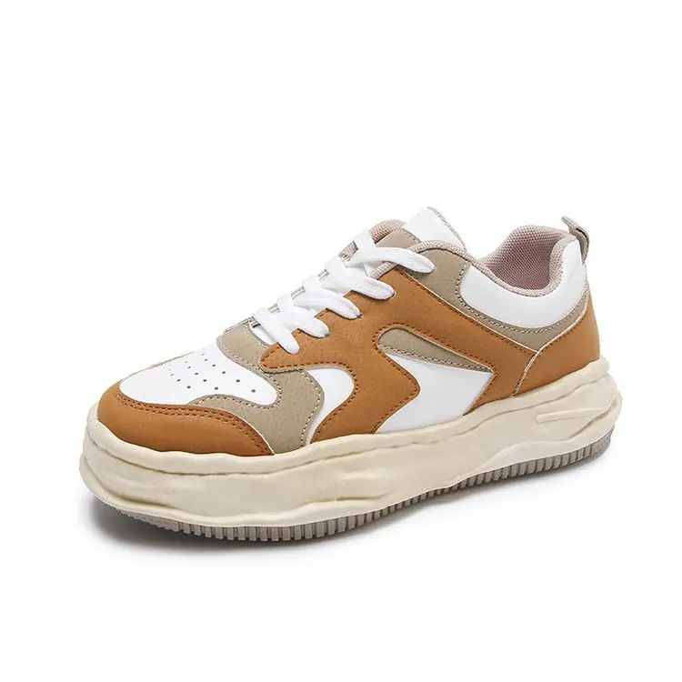 Women Board Shoes 2023 New Non-slip Lace-up Student Sports Shoes Thick Bottom Color Matching Fashion Casual Vulcanized Sneakers