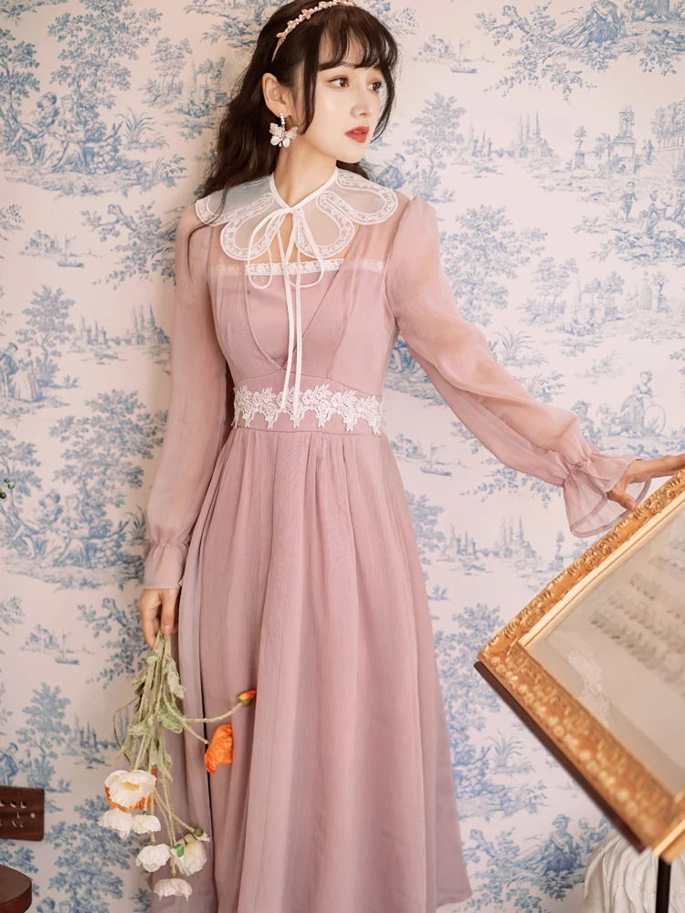 

Original design spot French gentle wind purple dress is very sweet