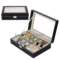 new 61012 slots watch box leather with lock black box for watches men fashion watch display box gift box holder