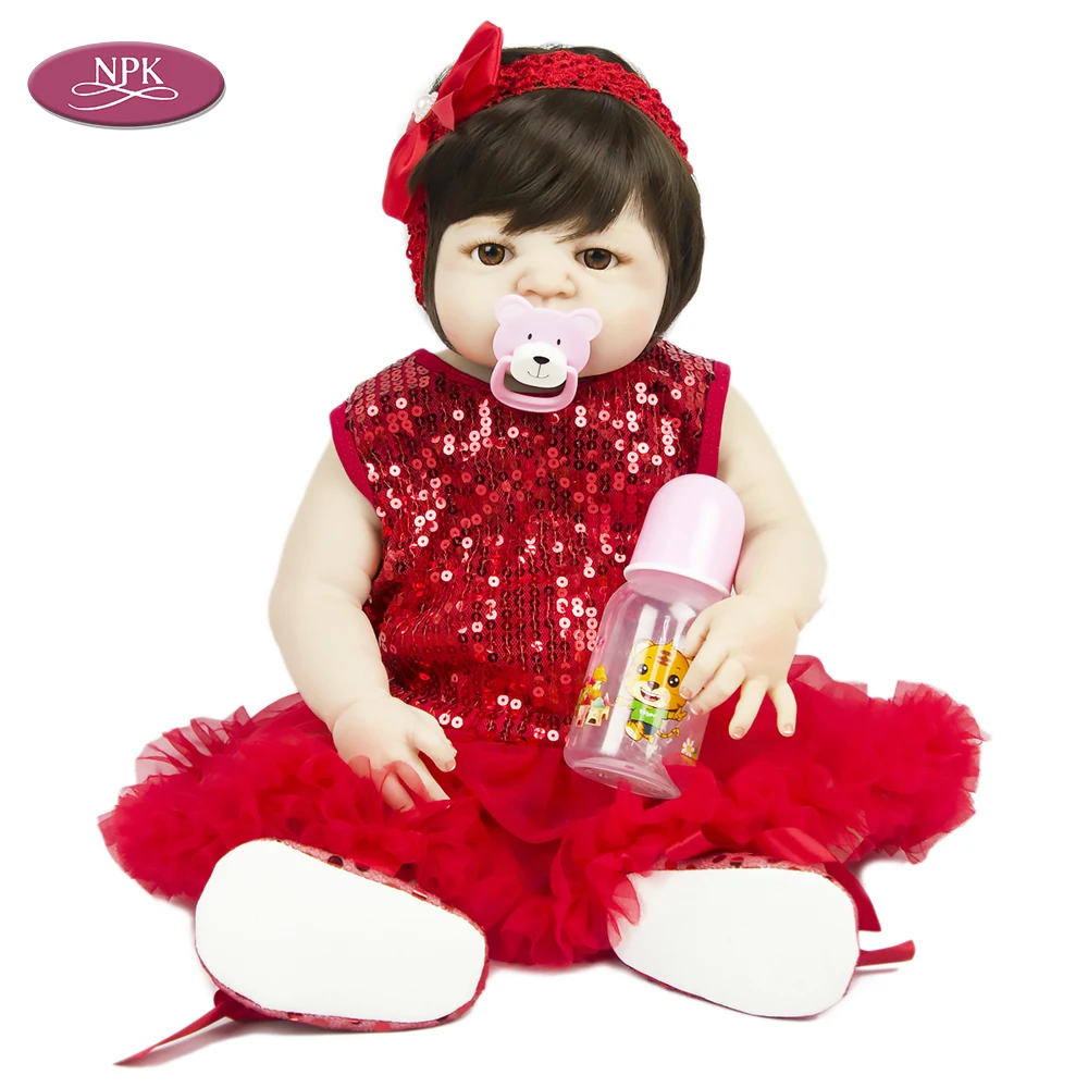 NPK 57 см настоящая кукла реборн для маленькой девочки полностью силиконовая