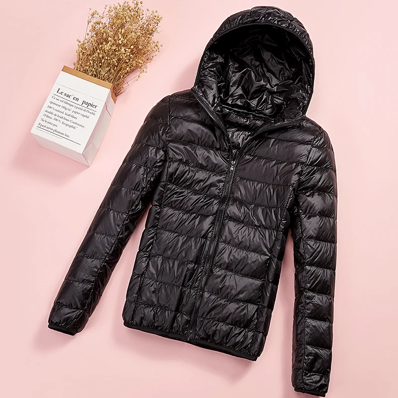

Зимняя верхняя одежда, Женская куртка, теплые пальто на утином пуху, Женская Ультралегкая тонкая женская портативная пуховая куртка с капюш...