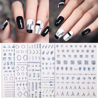 1 sheet glitter silver laser 3d nail sticker mix pattern high level nail transfer decals nail art diy design decorations