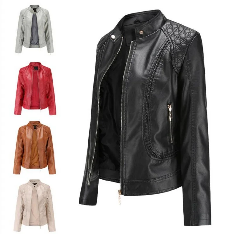 Special Offer Leather Jacket Women Zippers Women's PU Leather Jacket Mandarin Collar Motor Biker Coat Female Asia Size S-4XL