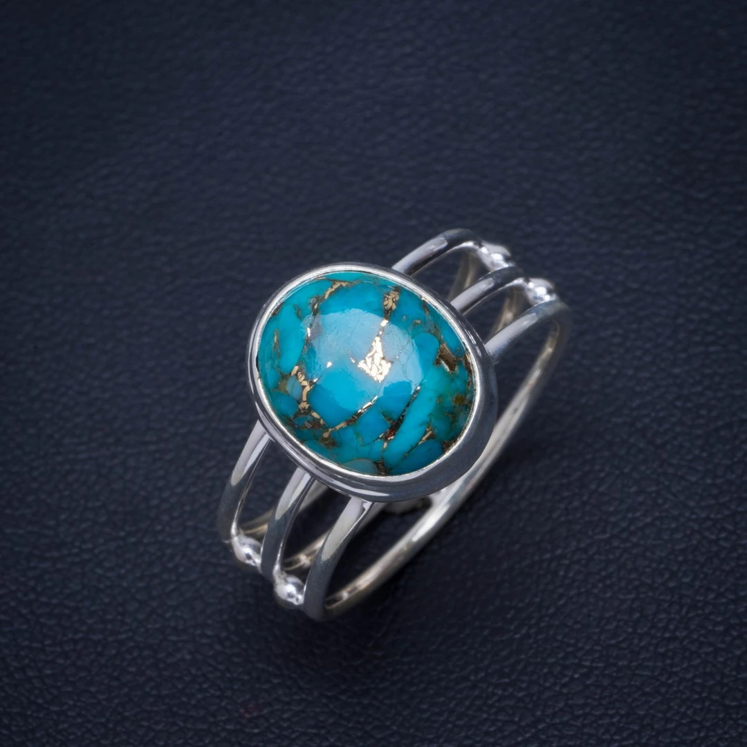 Натуральный бирюзовый ручной работы уникальный 925 пробы Серебряное кольцо 9 25